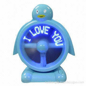 Penguin-shaped USB Fan with LED Message and Temperature
